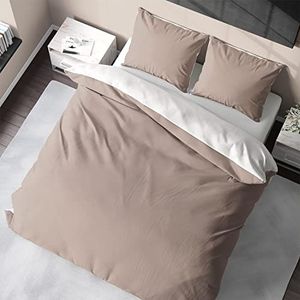 Bedtime Bamboe beddengoedset met kussensloop, tweekleurig, knuffelzacht omkeerbaar beddengoed (135 x 200 en 80 x 80 cm, taupe/wit)