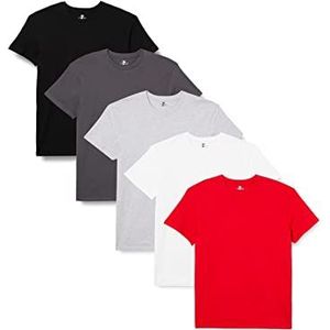 Lower East Heren T-shirt met ronde halsuitsnijding, Wit/zwart/grijs/forged iron/rood, set van 5, M