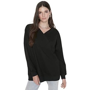 TRENDYOL Vrouwelijke nauwsluitende standaard V-hals gebreid sweatshirt, zwart, XS