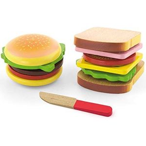 Viga Houten Hamburger & Sandwich Set - Kinderen Pretend Play Voedsel Keuken Speelgoed