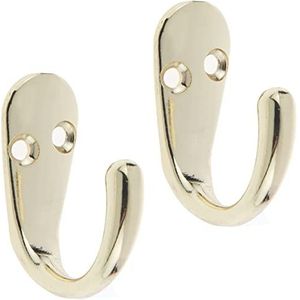 Select Hardware 2 x enkele mantel kapstok haken met schroeven, gepolijst messing, deur & muur monteerbaar voor badkamer slaapkamer woonkamer hal (Pack van 2)