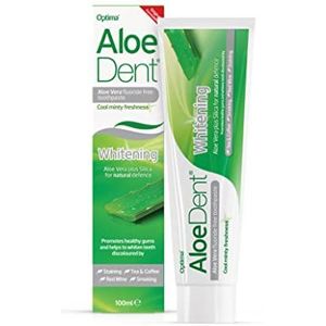 Aloe Dent Whitening Aloë Vera tandpasta Fluoridevrij, natuurlijke werking, veganistisch, dierproefvrij, SLS-vrij, natuurlijk wit, gezond tandvlees, 100 ml, verpakking kan variëren