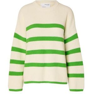 SELECTED FEMME Dames Slfbloomie Ls Knit O-Neck Noos Pullover, Sneeuwwit/strepen: klassiek groen, XL