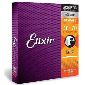 Elixir® Strings 80/20 bronzen snaren voor achtsnarige akoestische gitaar met NANOWEB®-Coating, zwaar (.016-.070)