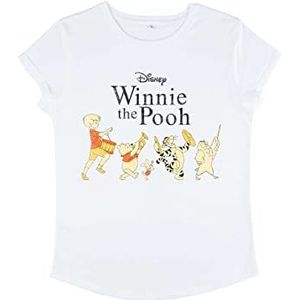 Disney Classics Women's Winnie The Pooh Parade Organic Roll Sleeve T-Shirt, Wit, S, wit, S