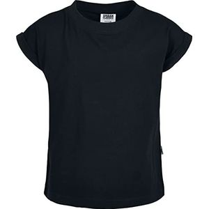 Urban Classics Meisjes T-shirt van biologisch katoen met overgesneden schouders, Girls Organic Extended Shoulder Tee, verkrijgbaar in vele kleuren, maten 110/116-158/164, zwart, 110/116 cm