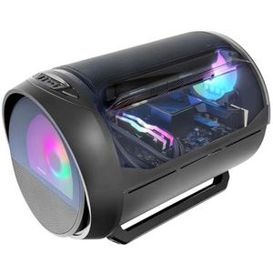Mars Gaming MC-CYLON, Gaming Behuizing MicroATX, Cilindrisch Turbine Design, Getemperd Glas en Gebogen Panoramisch Bovenraam, RGB Frontventilator 200mm + Achterventilator 120mm, Zwart