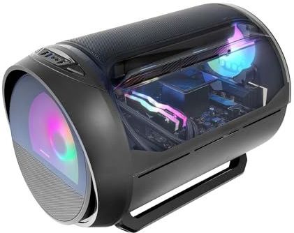 Mars Gaming MC-CYLON, Gaming Behuizing MicroATX, Cilindrisch Turbine Design, Getemperd Glas en Gebogen Panoramisch Bovenraam, RGB Frontventilator 200mm + Achterventilator 120mm, Zwart