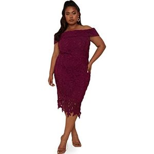 Chi Chi London Dames plus grootte één schouder gehaakte midi-jurk in Berry Cocktail, 22, Berry, 48 grote maten