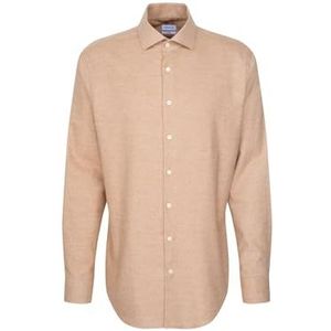 Seidensticker Flanellen overhemd voor heren, shaped fit, flanellen hemd, kent-kraag, lange mouwen, 100% katoen, bruin, 42