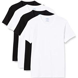 Athena - Heren T-shirt, V-hals, biologisch katoen 8A69, effen, 4 stuks, Wit/Zwart, 3XL