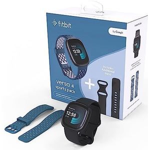 Fitbit Versa 4 Bundle (met sportband) Fitness Smartwatch met ingebouwde GPS en batterijduur tot 6 dagen, compatibel met Android en iOS.
