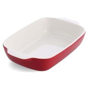 KitchenAid Stoneware Keramische Antiaanbak Rechthoekige Bakschaal met Bamboe Deksel, 26 cm/1,9L, PFAS-vrij, Duurzaam, Plaatsbesparend, Ovenbestendig tot 260°C, Vaatwasmachinebestendig, Keizerrijk Rood