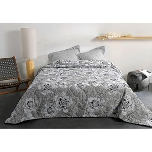 LINDER - Peonia - Jeté de Lit - Geel en Zwart - 240x260 cm - Polyester/Coton