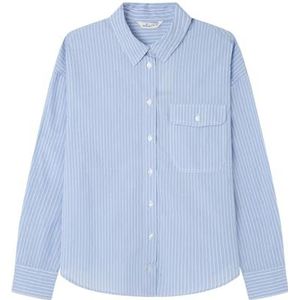 SPRINGFIELD Oversized gestreept shirt met zak aan de voorkant, blauw, M dames