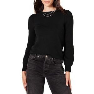 Amazon Essentials Women's Zacht aanvoelende trui met ronde hals en plooien op de schouders, Zwart, XS