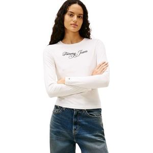 Tommy Jeans Dames TJW Slim Essential Logo 1 LS TEE DW0DW21844 L/S T-shirt, wit (Ecru), L, Wit (Ecru), L