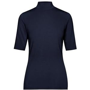 T-shirt met elastische opstaande kraag, Donkerblauw, L