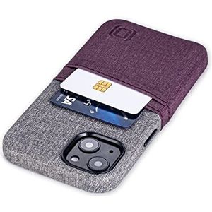 Dockem iPhone 13 Portemonnee Hoesje met Ingebouwde Metalen Plaat voor Magnetische Bevestiging en 2 Houders voor Creditcards: Luxe M2, Kunstleer in Canvas-stijl (6,1"", Bordeaux en Grijs)