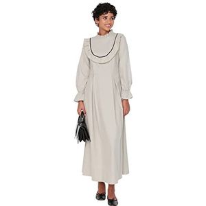 Trendyol Modest Trendyol Woman Design Maxi A-lijn staande kraag geweven jurk, beige, 36