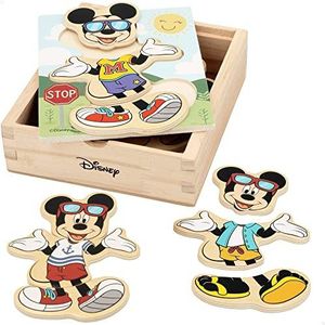 WOOMAX Mickey Mouse 48723 Mickey Mouse puzzel, kinderpuzzel, Mickey Mouse, Mickey Mouse puzzel, 3 jaar, houten speelgoed, 19 delen, Mickey Mouse jurken, Disney + 3 jaar