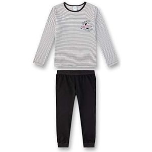Sanetta Meisjespyjama tweedelige pyjama, zwart-wit, 128 cm