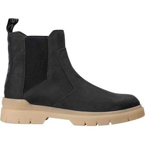 HUGO Ryan Cheb Chelsea Boots voor heren, van leer met logo-tape, maat, medium grijs, 45 EU