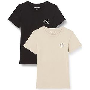 Calvin Klein Jeans S/S T-shirts voor dames, Beige (Plaza Taupe/Ck Zwart), XXL