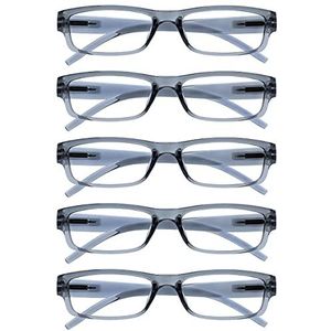 OPULIZE - ACE - Lezen - Grijs - Lot van 5 - Monture Étroite - Charnières à Ressorts - +2.00
