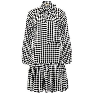 Swing Fashion Losse mini-jurk van viscose met ruches in zwart-wit geruite Florence, maat M/L, zwart, M