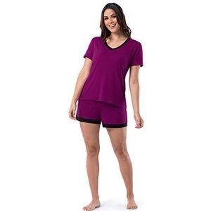 Fruit of the Loom Women's Sleeve Tee and Short 2 Piece Sleep Set, Berry, Small