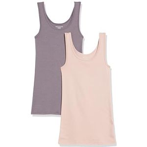 Amazon Essentials Women's Tanktop met slanke pasvorm, Pack of 2, Grijs/Oudroze, XXL