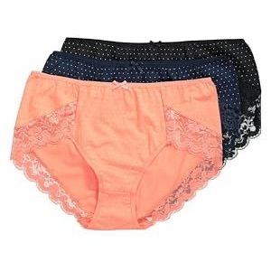Ulla Popken Dames grote maten grote maten plus size 3 stuks kantoorbrief, kant, koraalrood, 46-48