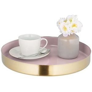 Relaxdays dienblad, rond, met hoge rand, koffie, thee, kaarsen, rvs, H x Ø: ca. 4 x 32 cm, serveerblad, roze/goud