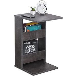 RICOO kleine bijzettafel 35 x 60 x 40 cm banktafel in C-vorm betonlook grijs – WM042-BG