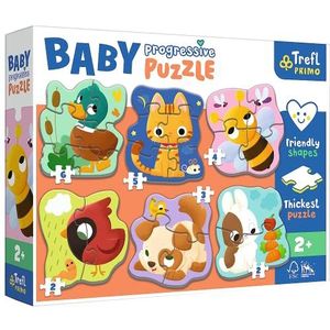 Trefl Primo - Dieren, Puzzle Baby Progressive - 6 grote vormpuzzels, van 2 tot 6 elementen, dikste karton, grote elementen, vriendelijke puzzelvorm, leuk voor kinderen vanaf 2 jaar