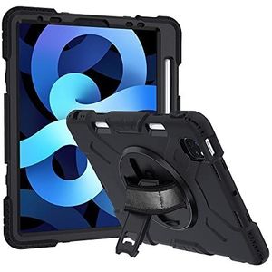 Beschermhoes voor iPad Air 4/5, 10,9 inch, robuuste beschermhoes met 360 graden draaibare standaard, verstelbare polsband en penhouder, zwart