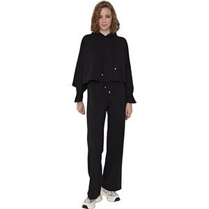 TRENDYOL Loungewear Joggingbroek voor dames, middelhoge tailleband, brede pijpen, normale joggingbroek, zwart, XS