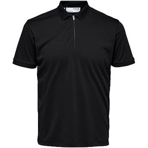 SELETED HOMME Slhfave Zip Ss Poloshirt voor heren, zwart, S