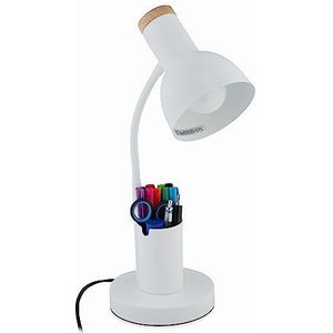 Relaxdays bureaulamp, pennenbak, metalen tafellamp, HxBxD: 46,5 x 14,5 x 17 cm, E27, moderne leeslamp met snoer, wit