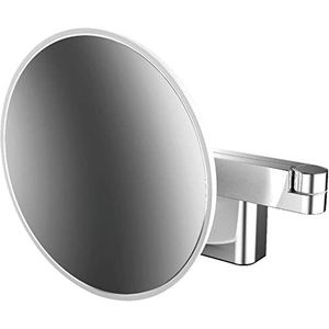 Emco Evo Led-make-up- en scheerspiegel op dubbele scharnierarm, ronde make-upspiegel met verlichting voor wandmontage, dimbare vergrotingsspiegel (5-voudig)