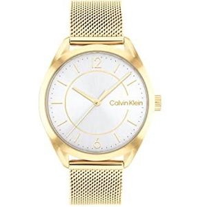 Calvin Klein Analoge quartz horloge voor dames met goudkleurige roestvrijstalen mesh armband - 25200195, Zilver Wit, armband