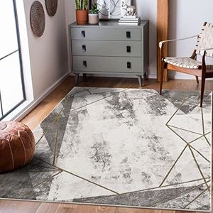carpet city Loper woonkamer abstract patroon - 80x300 cm grijs goud gemêleerd - moderne tapijten, laagpolig