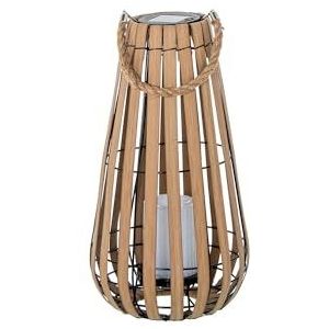 Lantaarn op zonne-energie voor tafel of vloer van hout en metaal, naturel en zwart, met led-kaars 21 x 21 x 42 cm