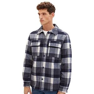 TOM TAILOR Geruit overshirt voor heren, jas met gewatteerde binnenvoering, 32570-Blue Navy Big Check, 3XL