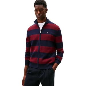 Tommy Hilfiger Heren Block Stripe Katoen Zip Through MW0MW41483 Zip Through Trui, Blauw, XXL, Blauw (Woestijnhemel/Deep Rouge), XXL