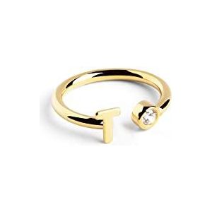 Singularu - Gepersonaliseerde ring Letter Diamond Gold - damessieraden, Ajustable, geelgoud edelmetaal, kubische zirkonia
