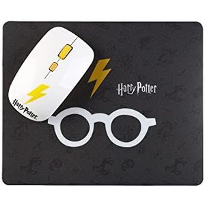 WONDEE Harry Potter Draadloze muis en muismat met Harry Potter-design in zwart en wit, officiële Harry Potter-fanartikelen, Harry Potter-geschenken