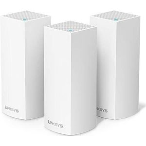 Linksys Velop WHW0303 tri-band Mesh WiFi 5-systeem (AC2200) WLAN-router, repeater, extender met maximaal 525 m2 dekking voor meer dan 60 apparaten en 6 Ethernet-poorten - 3-pack, wit