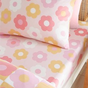 Catherine Lansfield Retro Daisy Eenpersoons Hoeslaken Roze